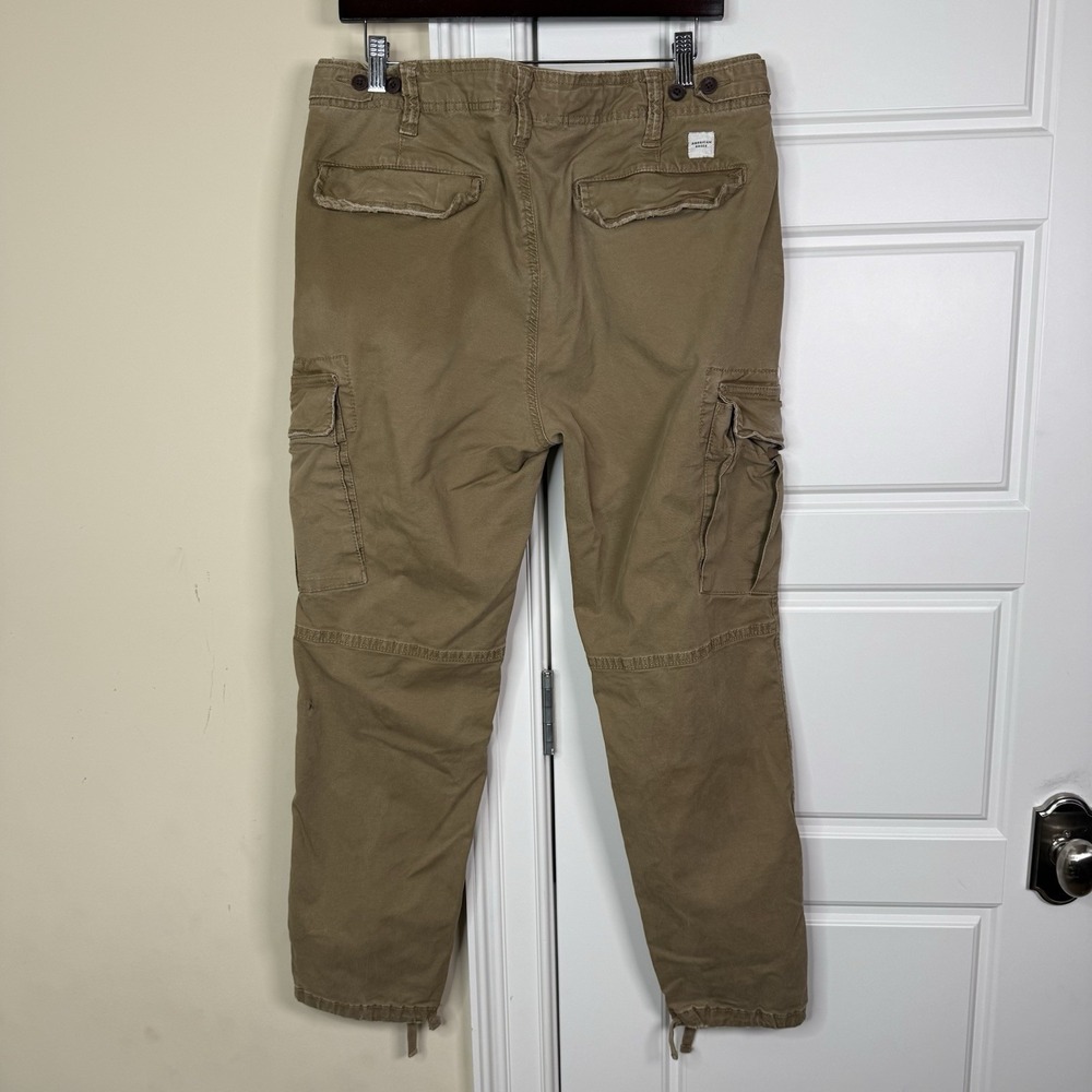 American Eagle Slim Cargo Pants 34/32 (35/27.5) Khaki Beige Y2K Distress Stretch - Picture 2 of 12